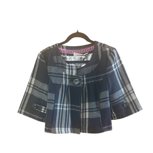 DKNY Jeans Plaid Wool Blend Cropped Jacket - Picture 1 of 4
